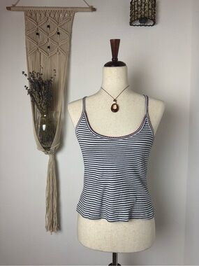Brandy Melville Navy and White Striped Spaghetti Strap Tank